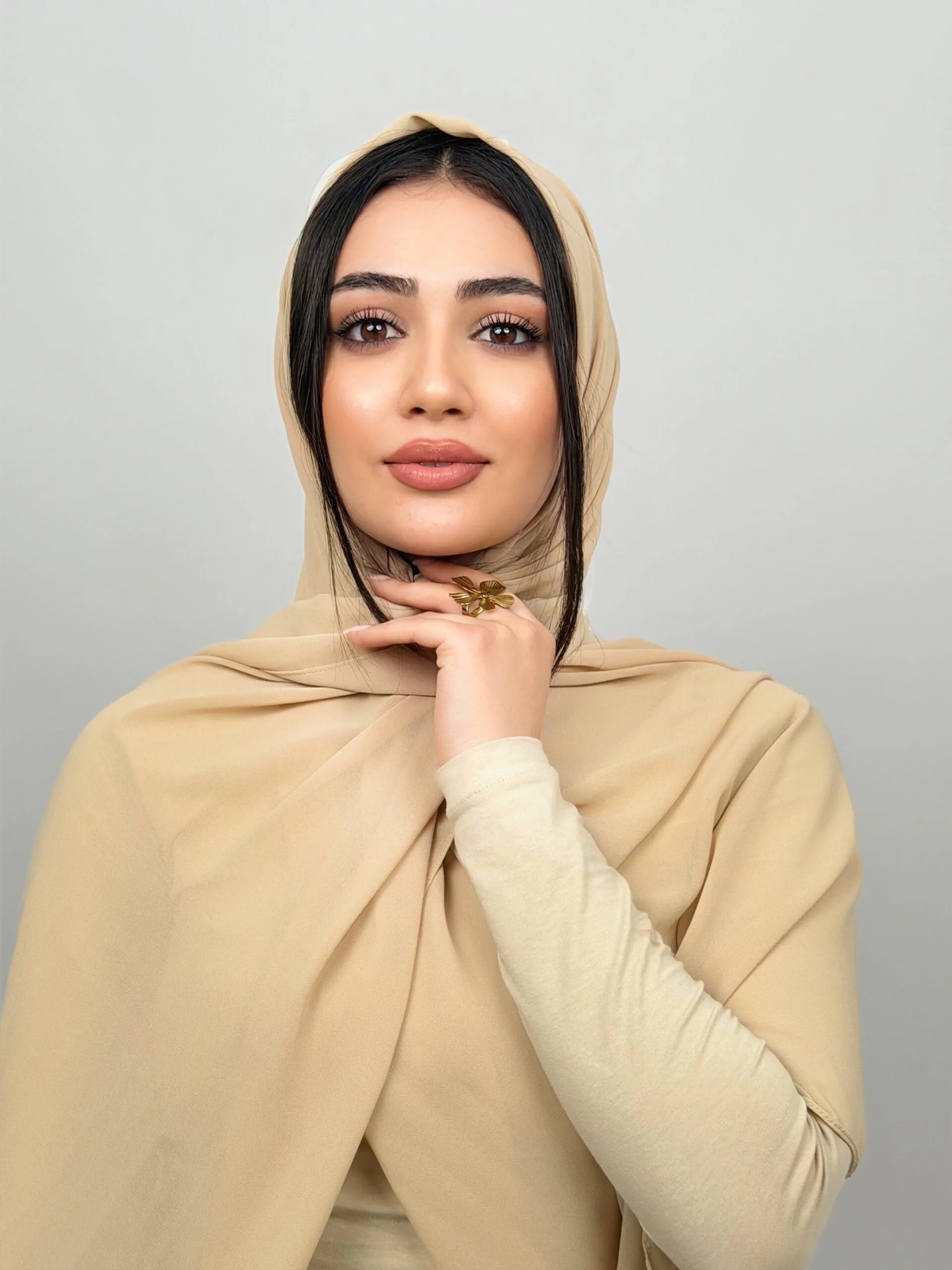Beige 3 Foulard Chiffon Beige – Image 1
