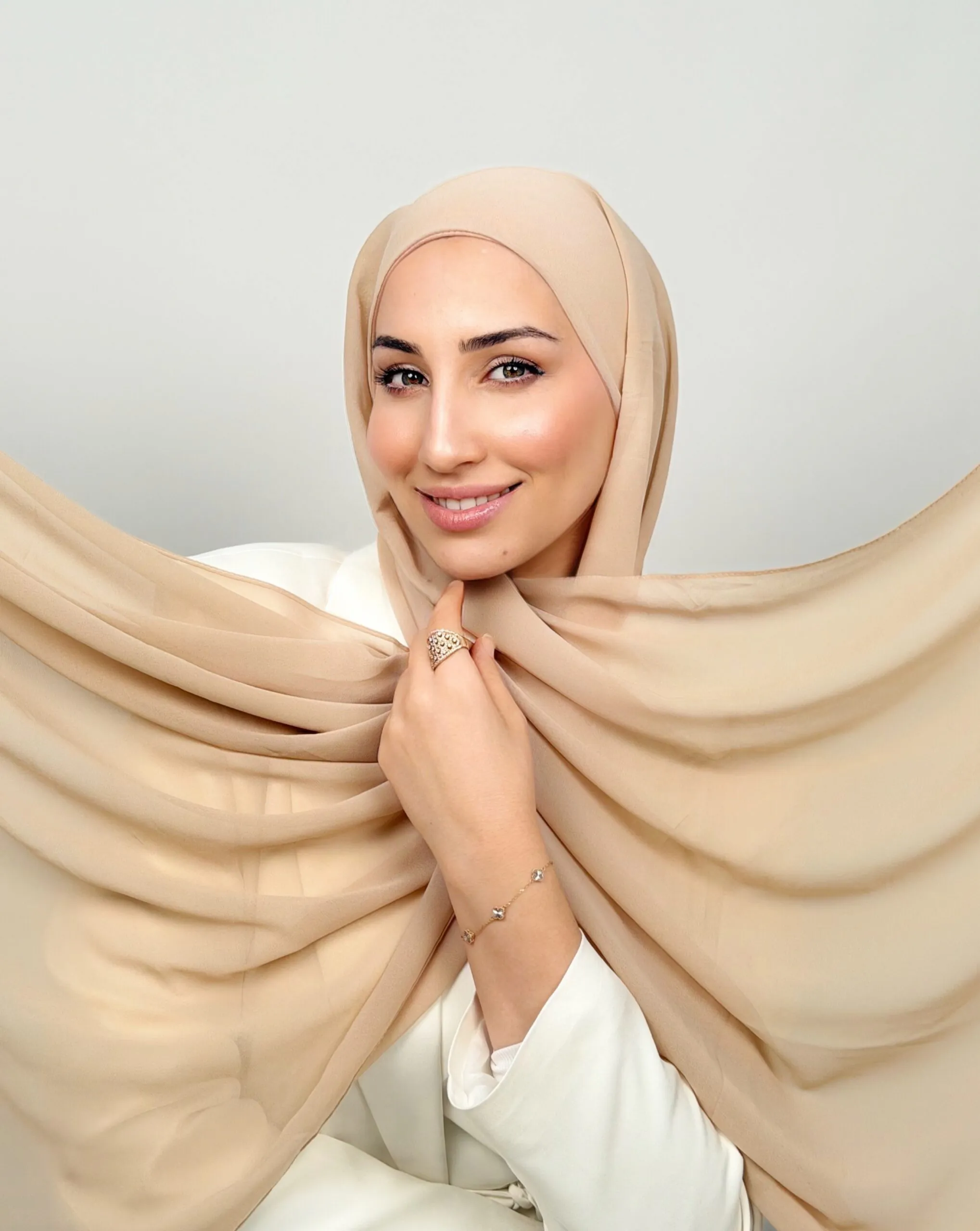 Foulard Chiffon Beige Rosé – Image 3