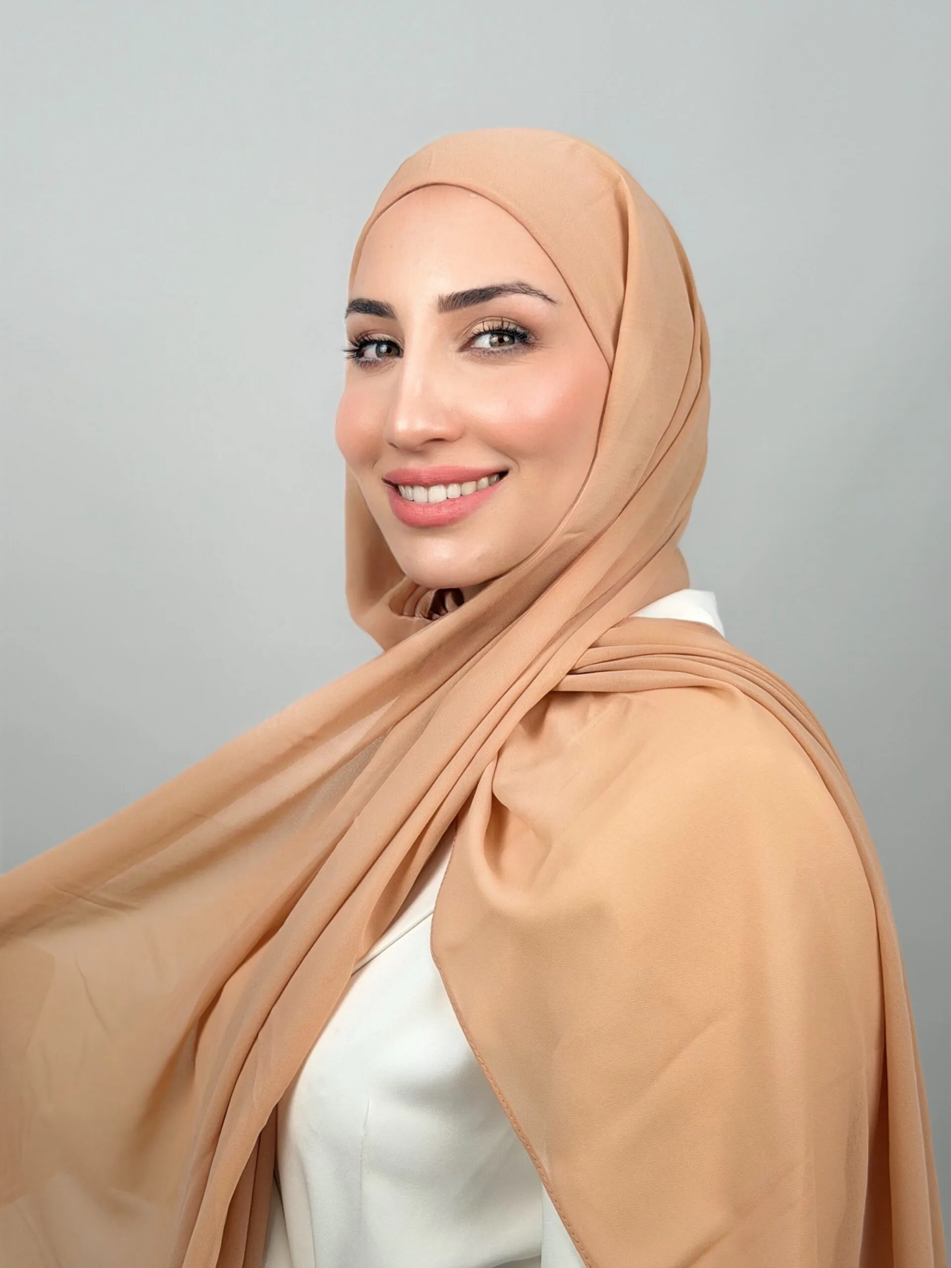 Foulard Chiffon Beige Saumon Foncé – Image 2