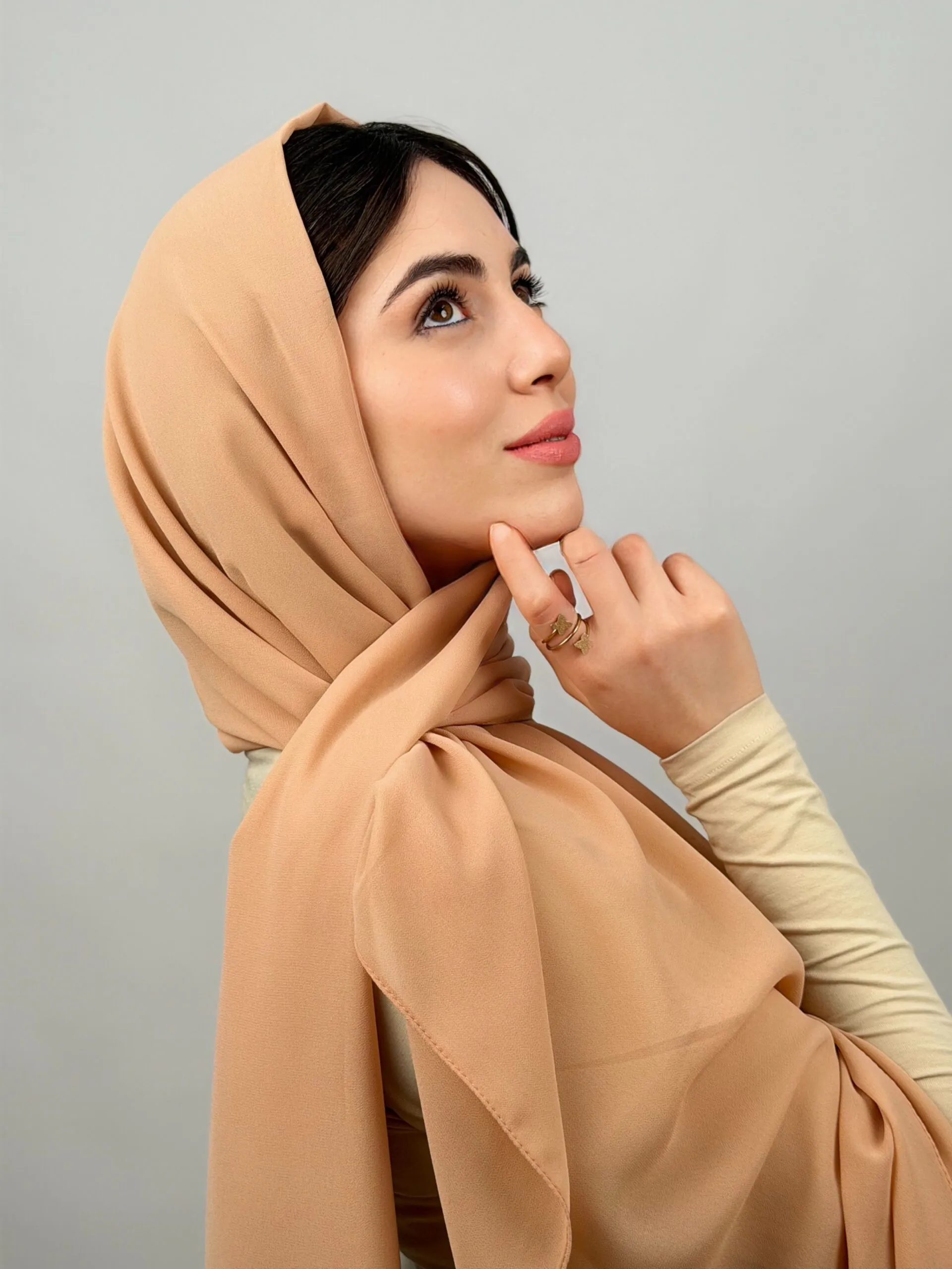 Foulard Chiffon Beige Saumon Foncé – Image 3