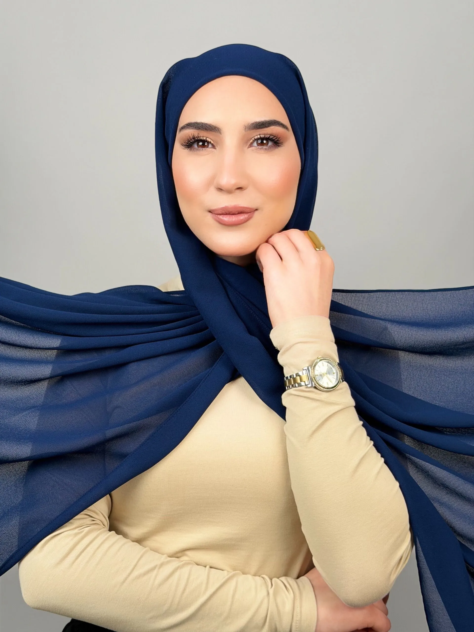 Foulard Chiffon Bleu Marine – Image 2