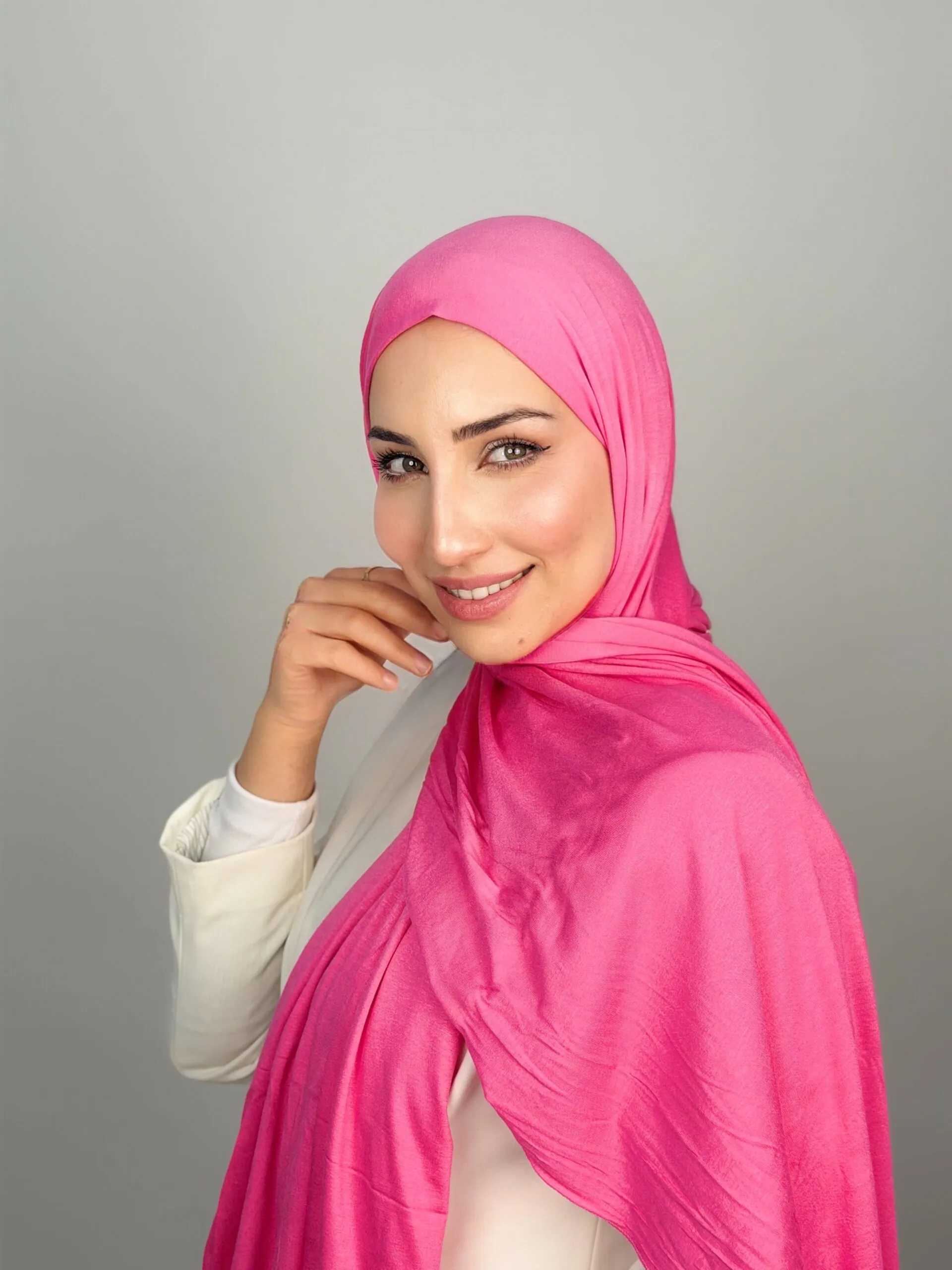 Foulard Cotton Viscose Rose Vif – Image 1