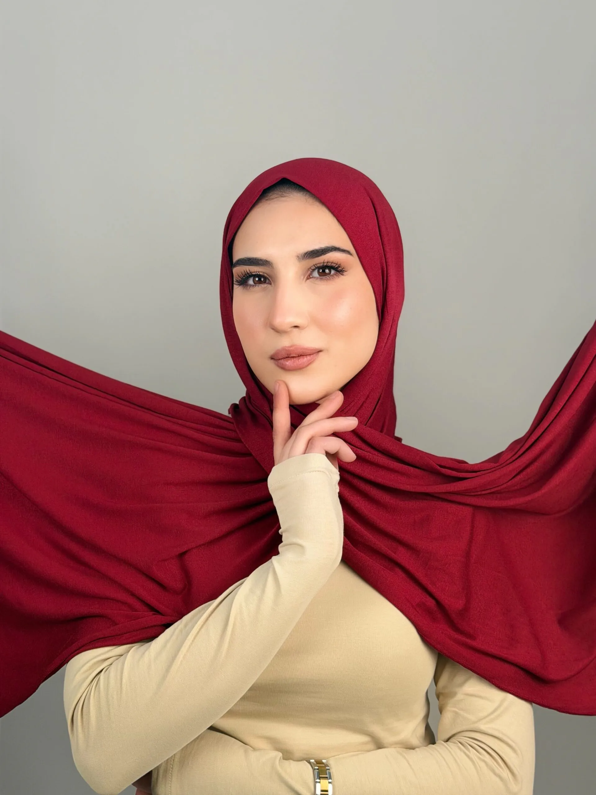 IMG_6402.JPG Foulard Cotton Viscose Rouge Bordeau – Image 1