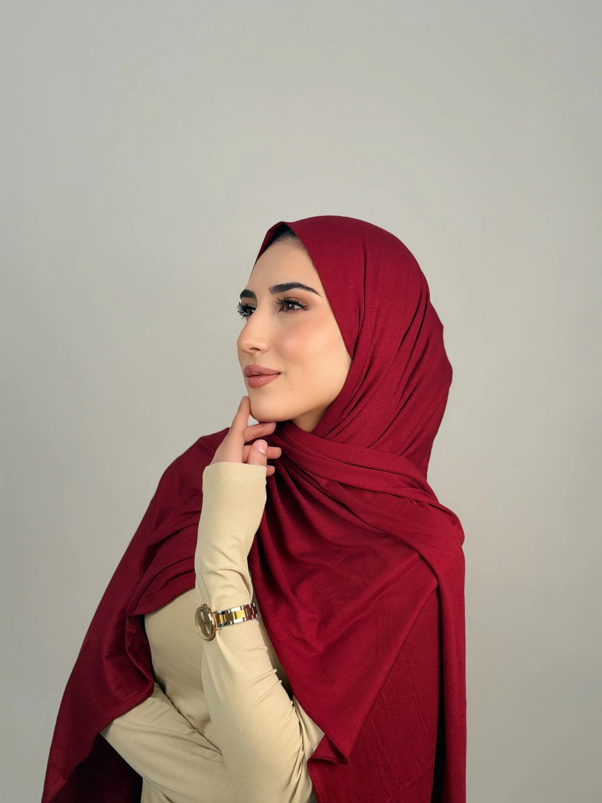 Foulard Cotton Viscose Rouge Bordeau – Image 2