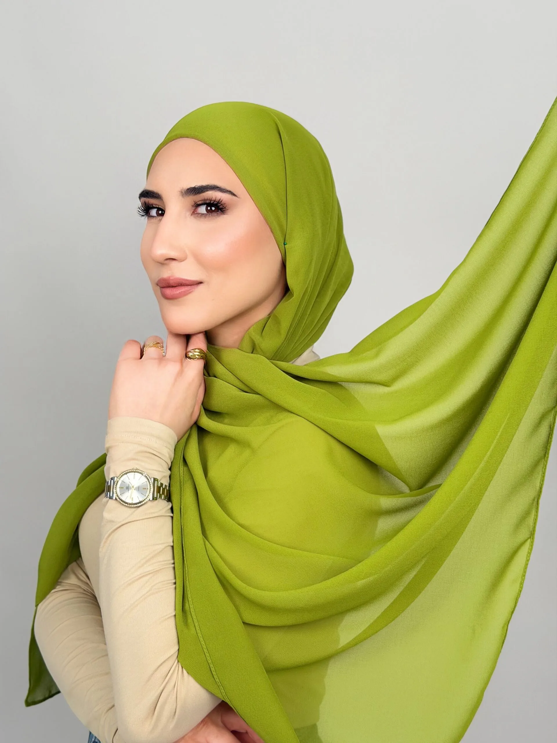 Foulard Chiffon Vert Anis – Image 2