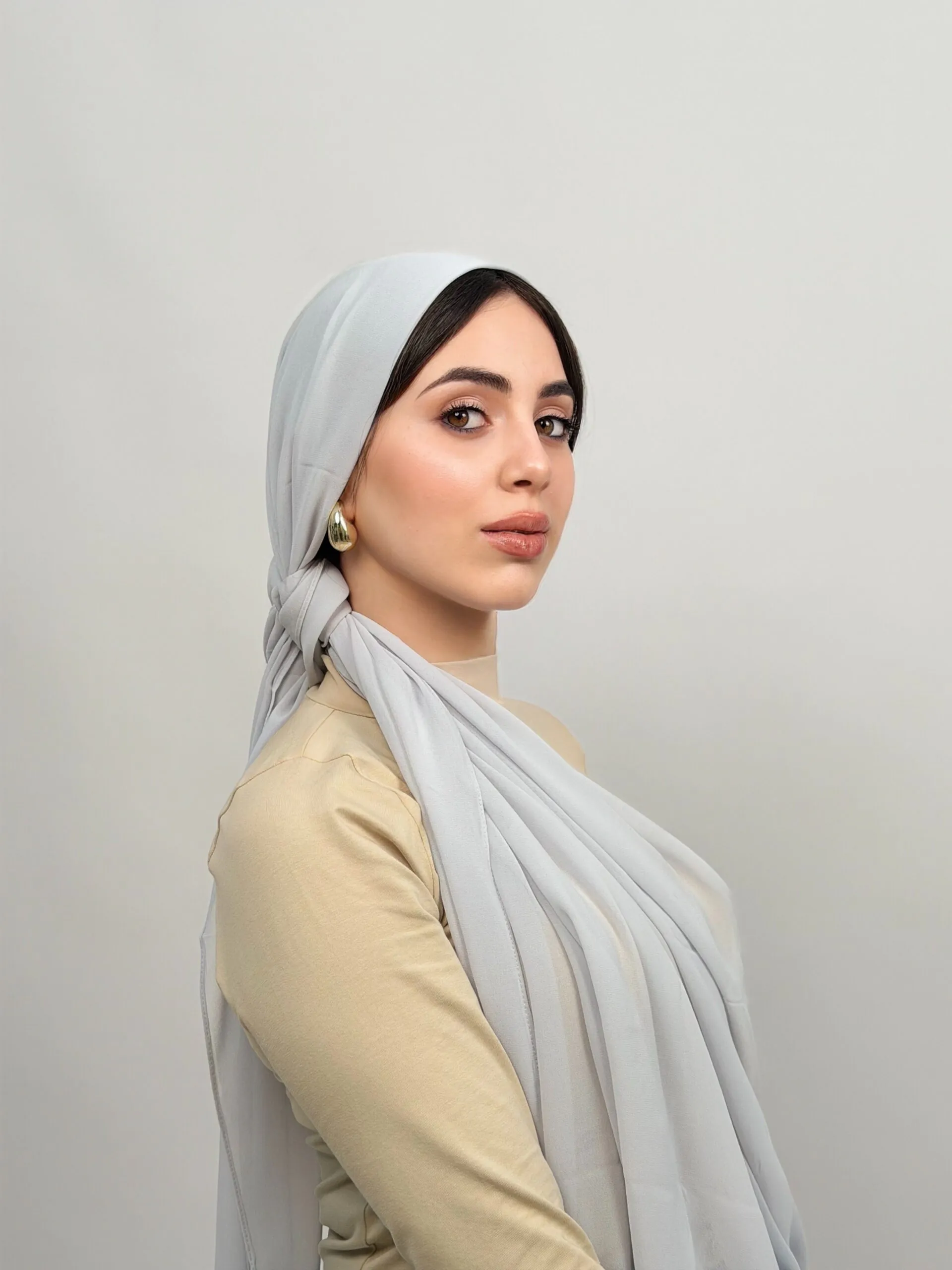 Foulard Chiffon Gris Clair – Image 3