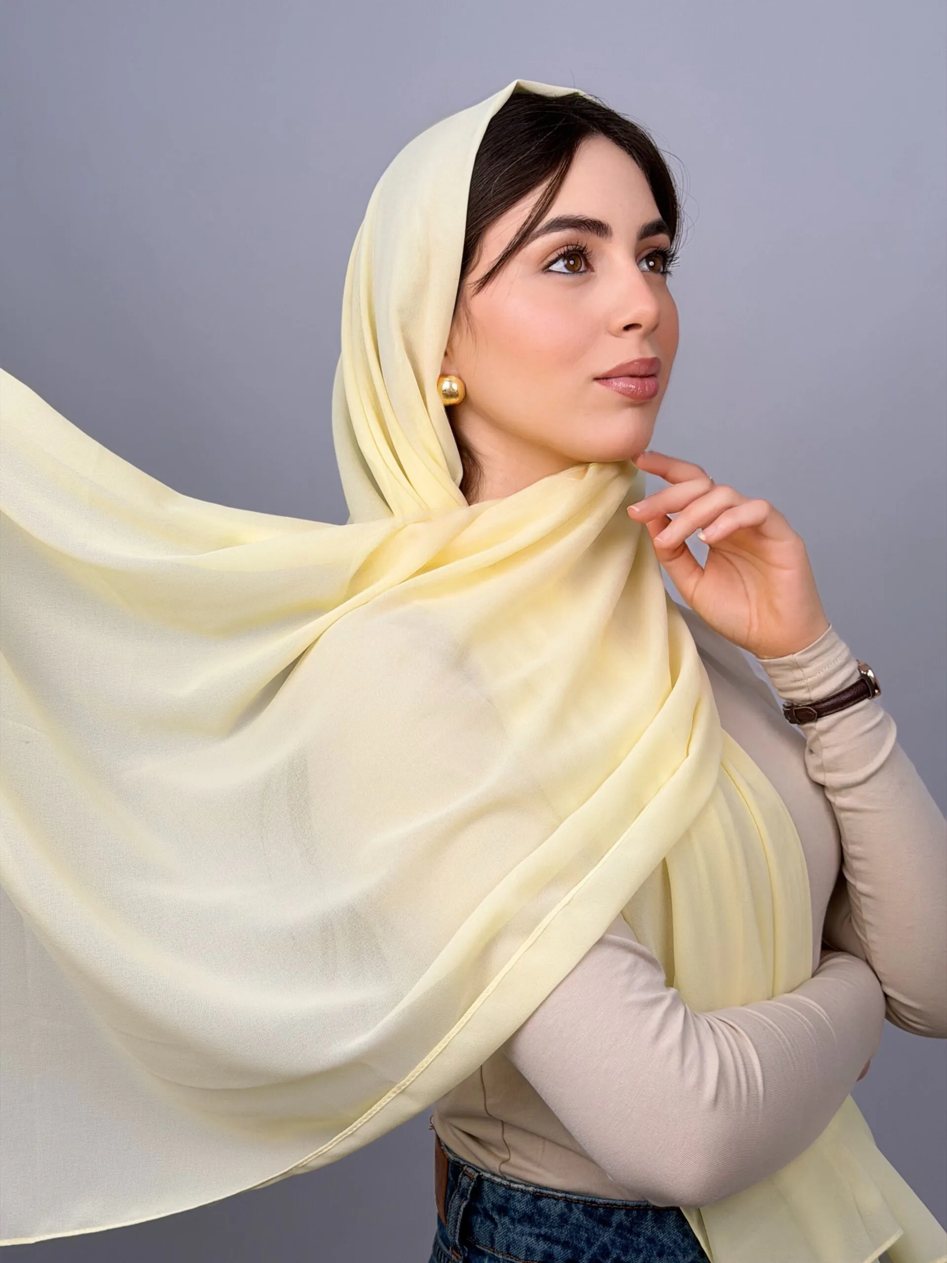 Foulard Chiffon Jaune Poussin – Image 3