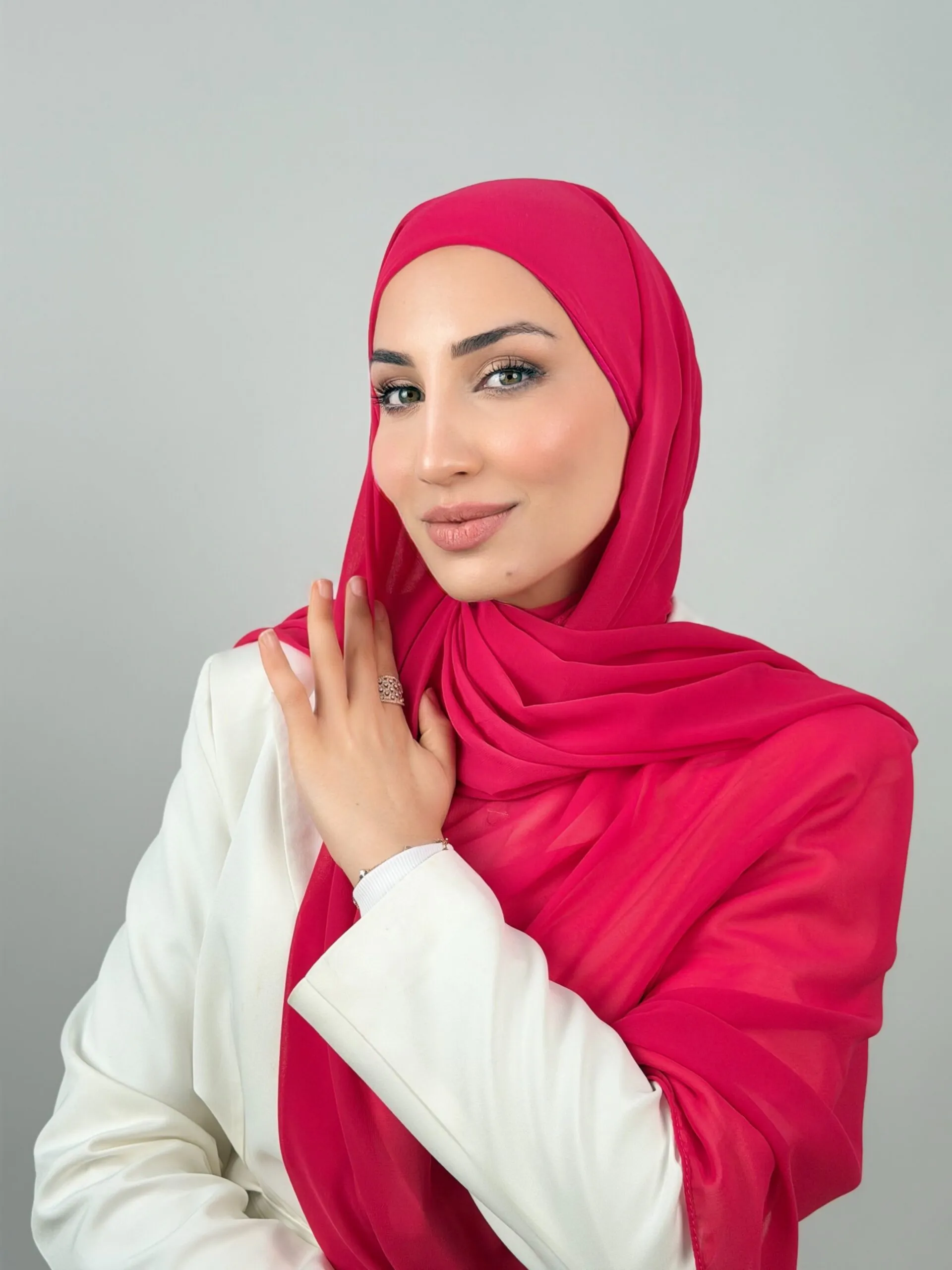 Foulard Chiffon Rose Fushia Clair – Image 3