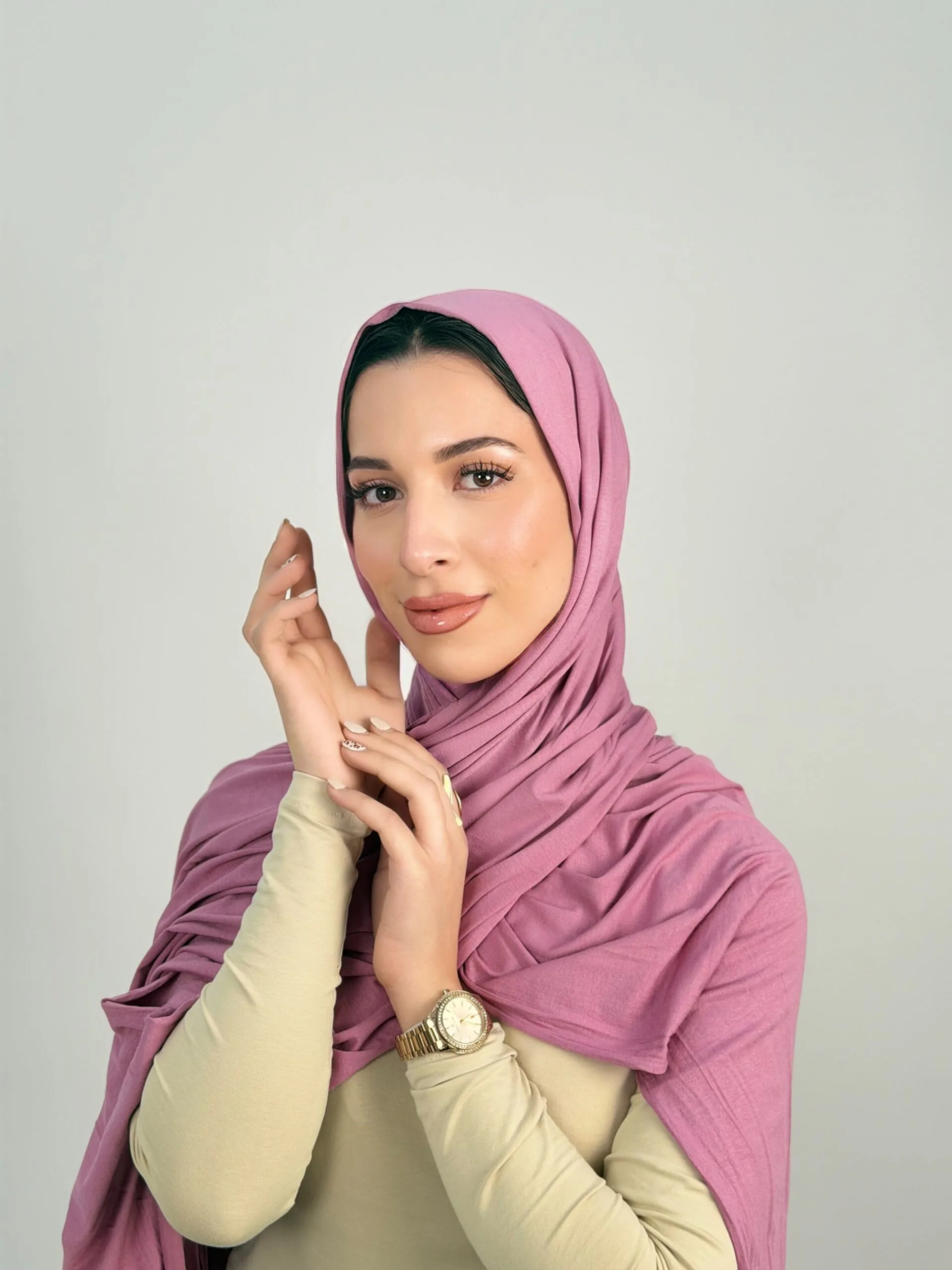Foulard Cotton Viscose Rose Mauve – Image 2