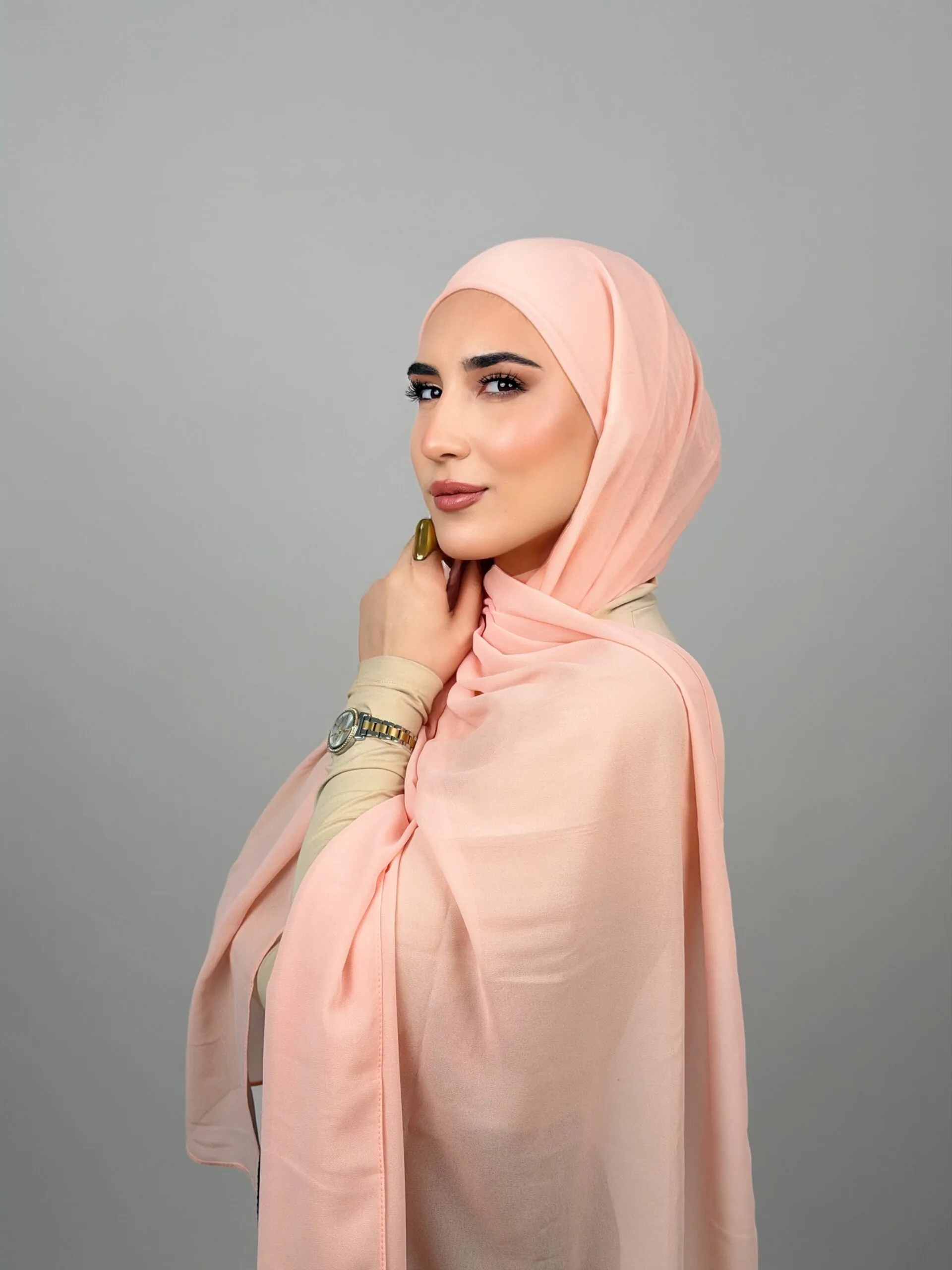 Foulard Chiffon Rose Saumon Foncé – Image 2