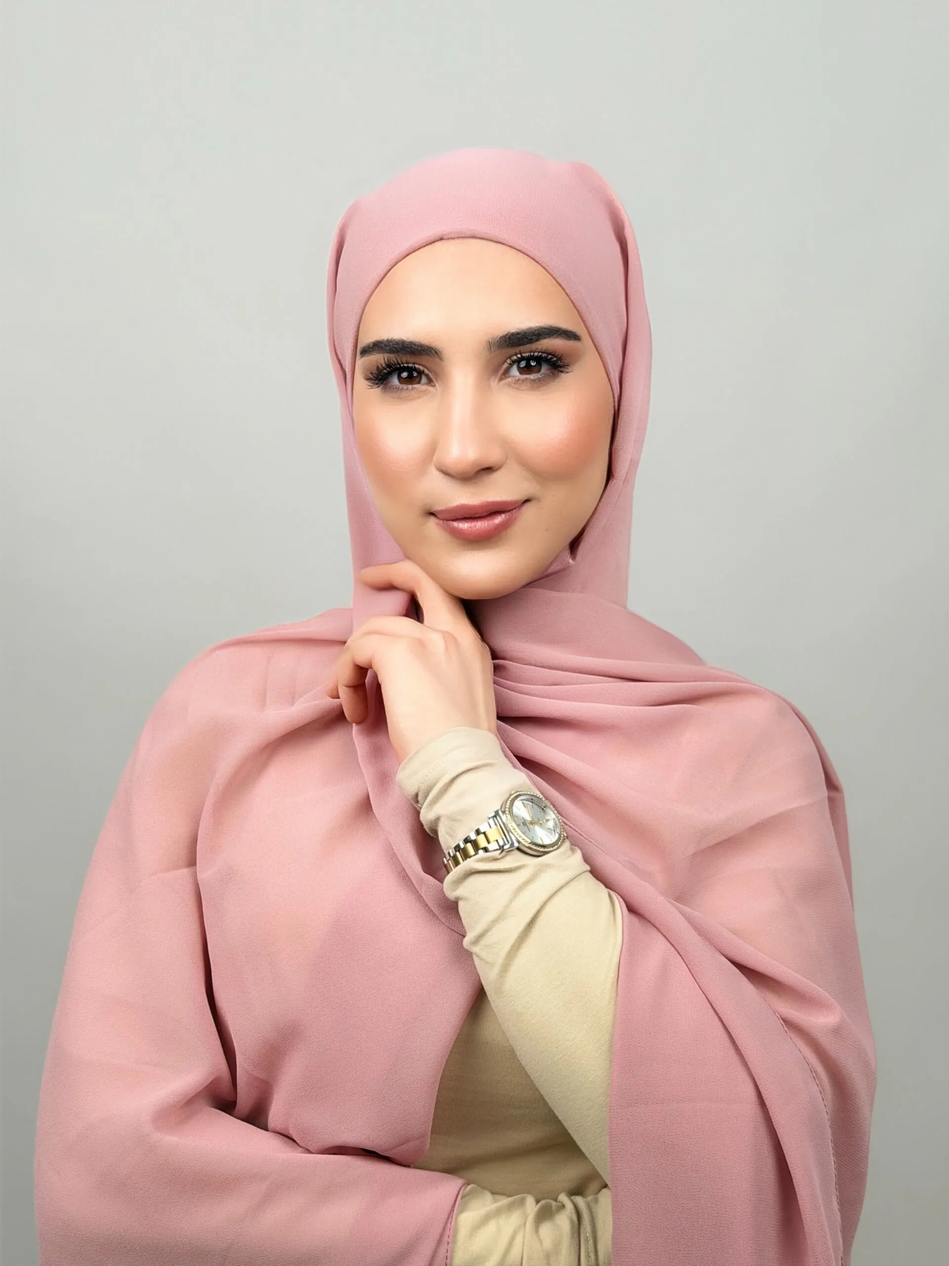 Foulard Chiffon Rose Elisé – Image 4