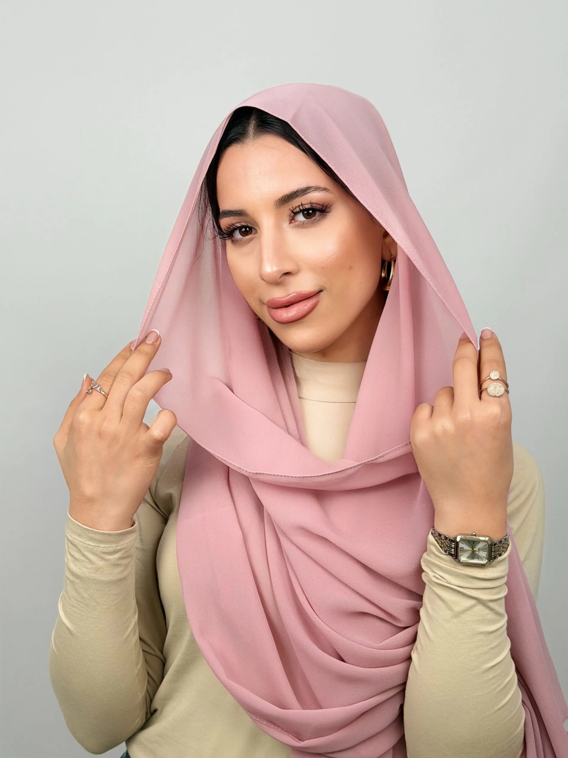 Foulard Chiffon Rose Elisé – Image 2