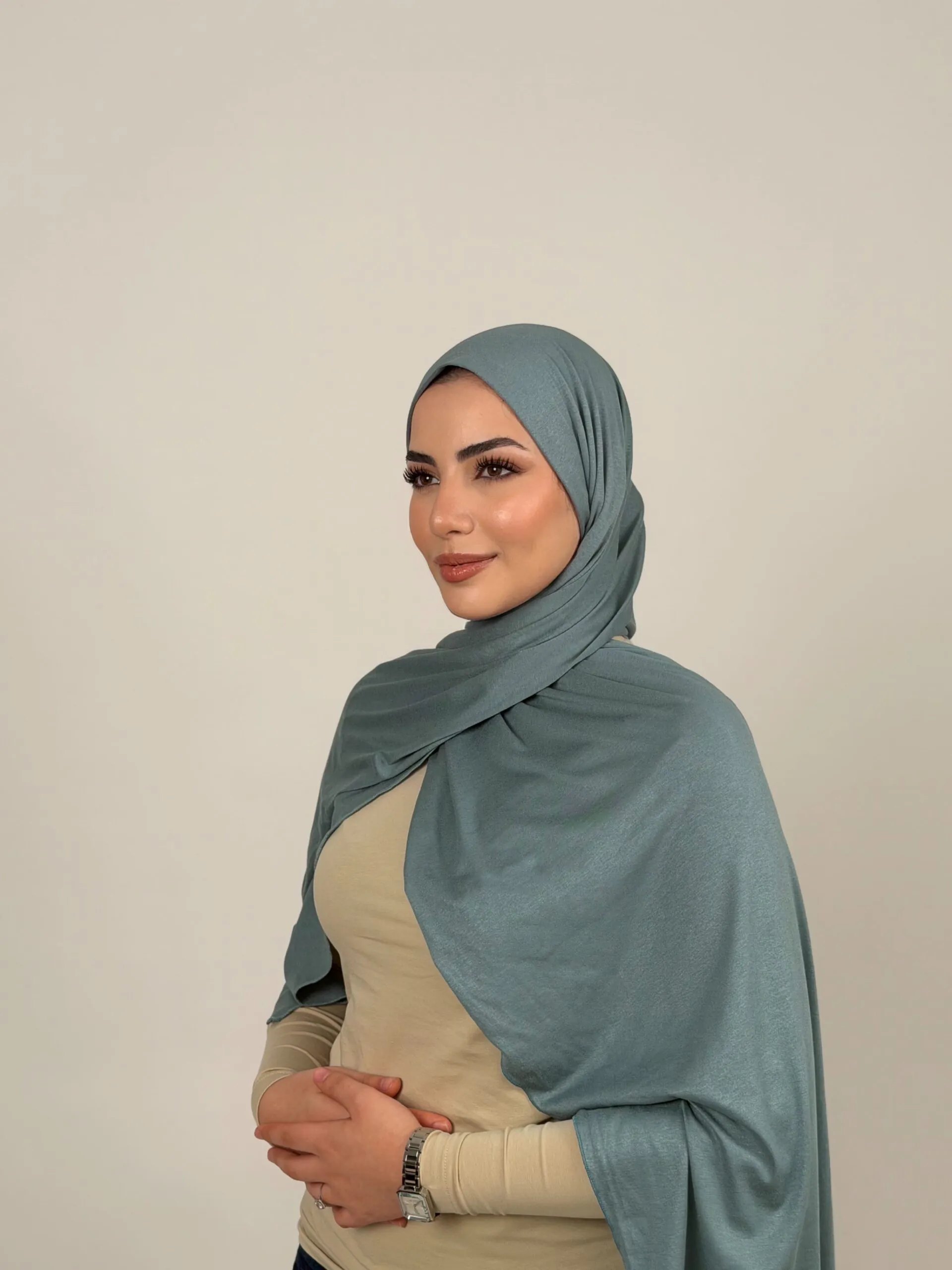 Foulard Cotton Viscose Vert d'eau Foncé – Image 2