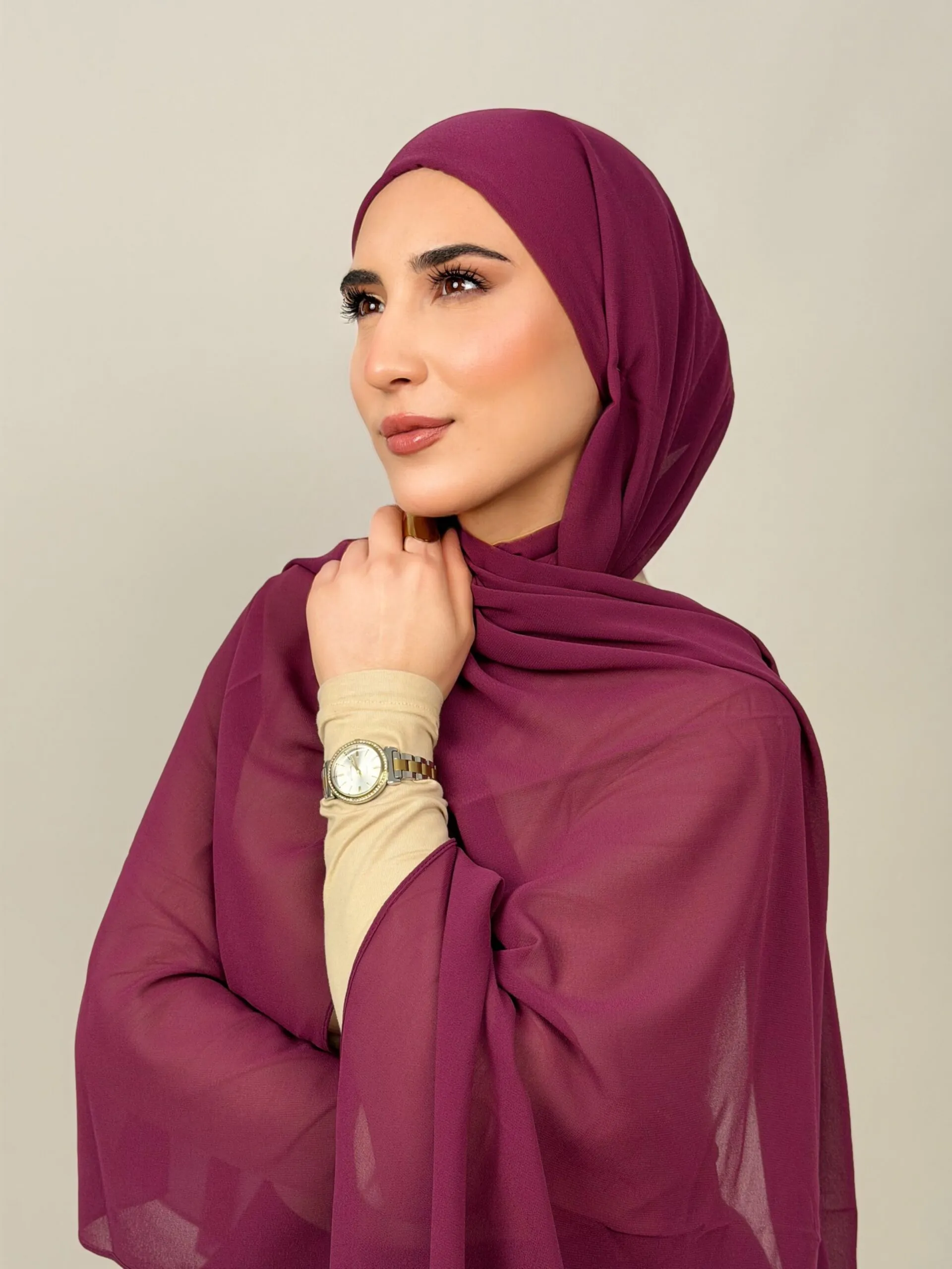 Foulard Chiffon Violet Foncé – Image 3