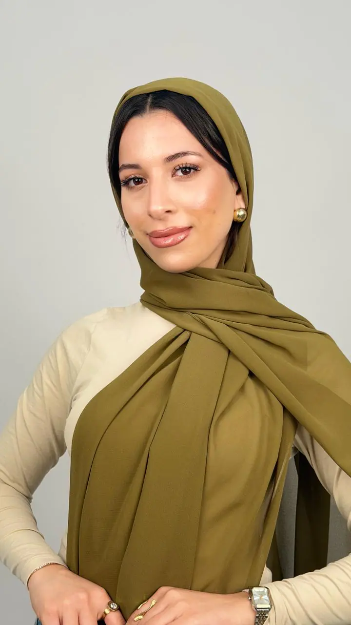 Foulard Chiffon Vert Olive – Image 2