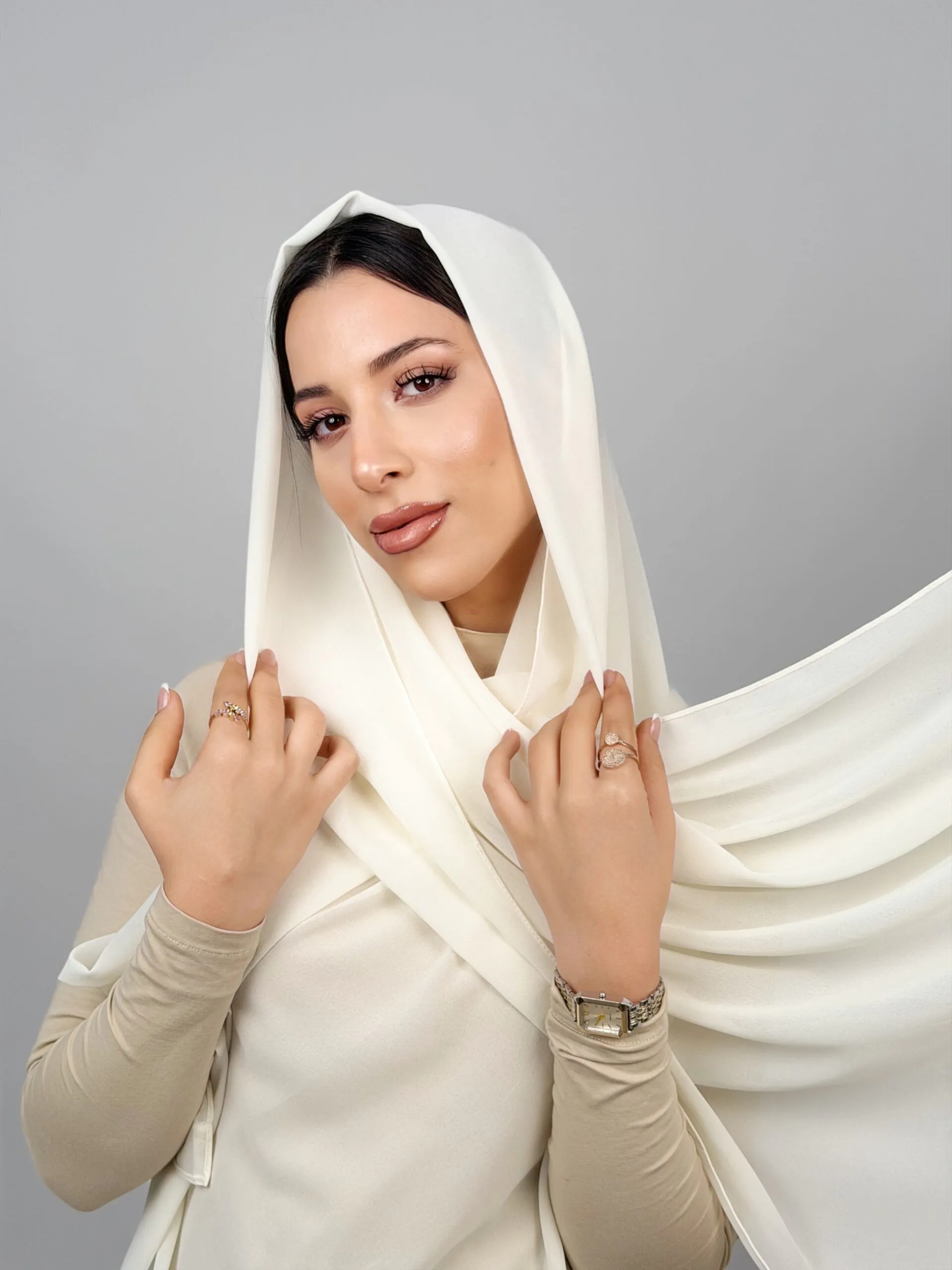 Foulard Chiffon Blanc Sucré – Image 2